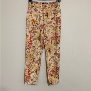 Cambio Sharon jeans women 10 floral mustard brown straight casual Y2K festival